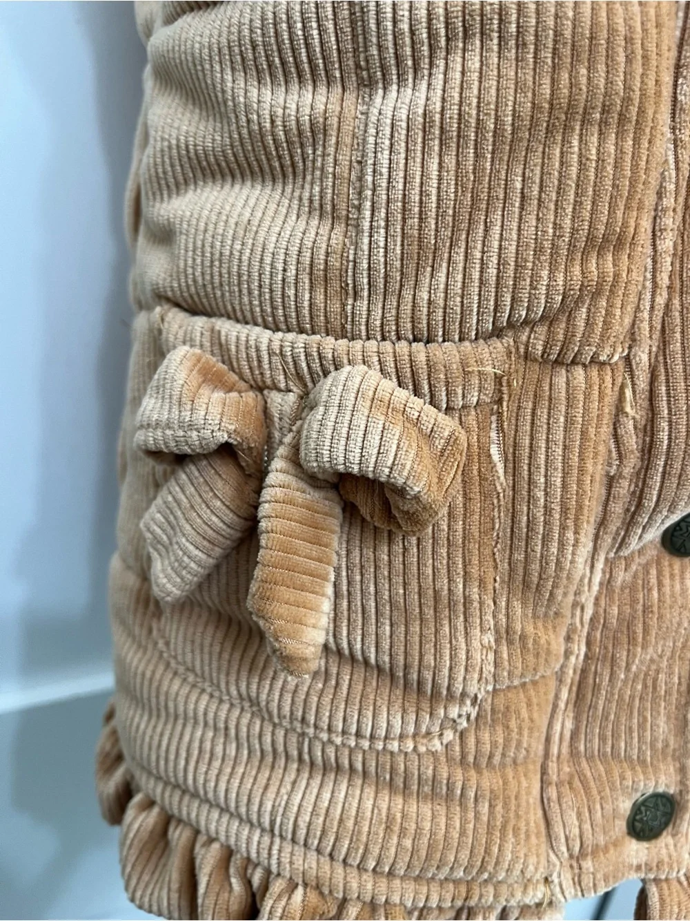 Corduroy Hooded Puffer Vest with Sherpa Lining - Camel